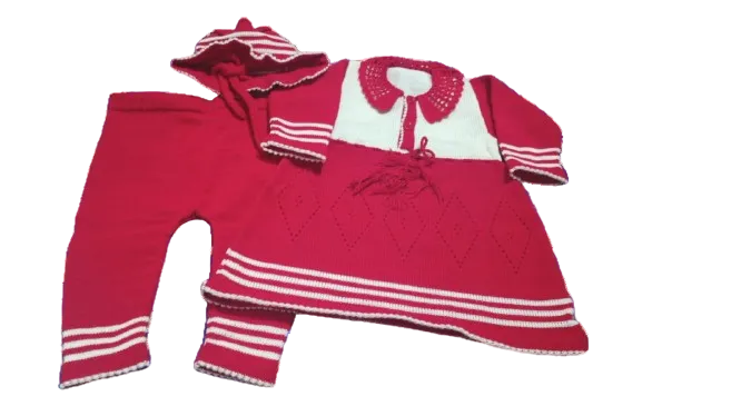 Premium Baby Girl Winter Woolen Frock Set with Matching Pajama & Cap – 3 Piece Suit