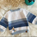 Handmade Crochet Baby Sweater – Cute Bunny Patch Striped Knit Pullover