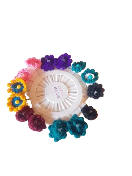 Handmade Floral Crochet Hijab Pins Wheel Wheel Pack – Colorful Decorative Safety Pins for Hijab & Scarf