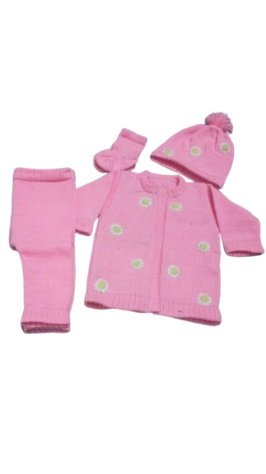 Adorable Daisy Floral Machine-Knitted Baby Winter Suit (4-Piece Set)