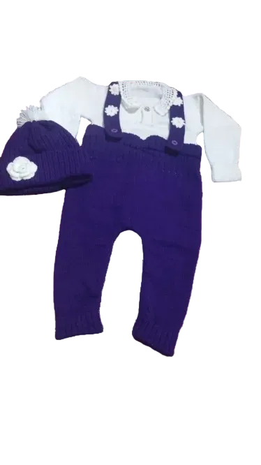 Cozy Knitted Baby Girl Dungaree & Sweater Set with Matching Beanie Hat