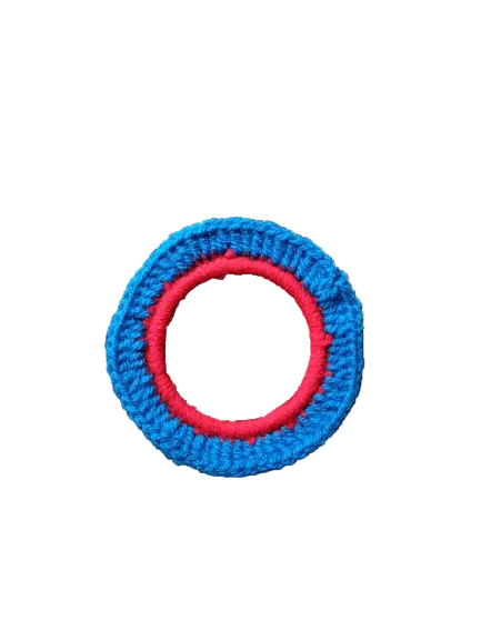 Handmade Crochet Flower Hairpin with Blue & Red Hoop - Unique Gift