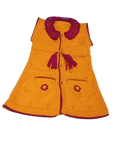Charming Yellow Floral Machine-Knitted Open Front Jacket Frock for Baby Girls
