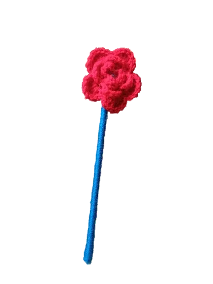 Handmade Crochet Flower Hairpin with Blue & Red Hoop - Unique Gift