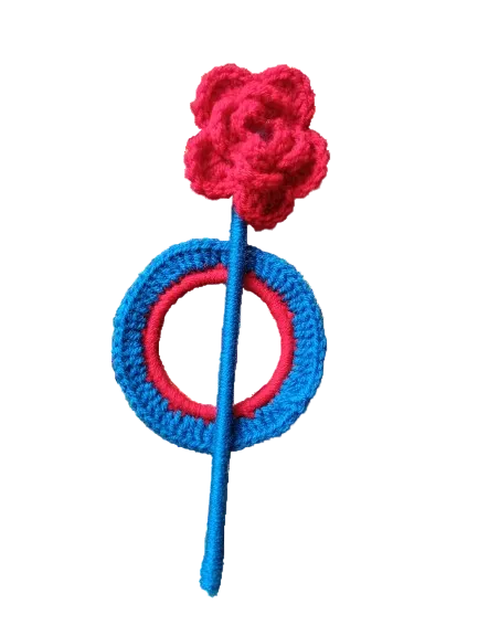 Handmade Crochet Flower Hairpin with Blue & Red Hoop - Unique Gift