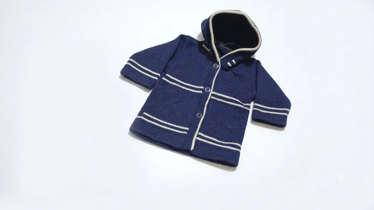 Premium Baby Winter Knit Set – Navy Blue Hooded Sweater & Trouser